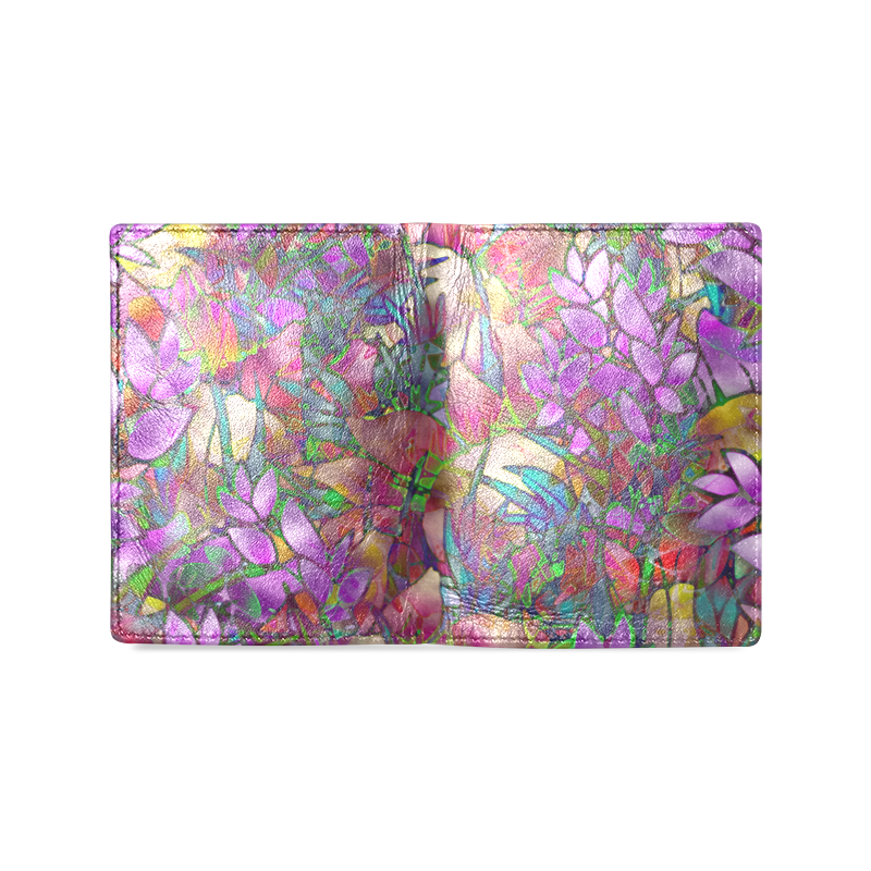 Floral Abstract Stained Glass G175 Men's Leather Wallet (Model 1612)