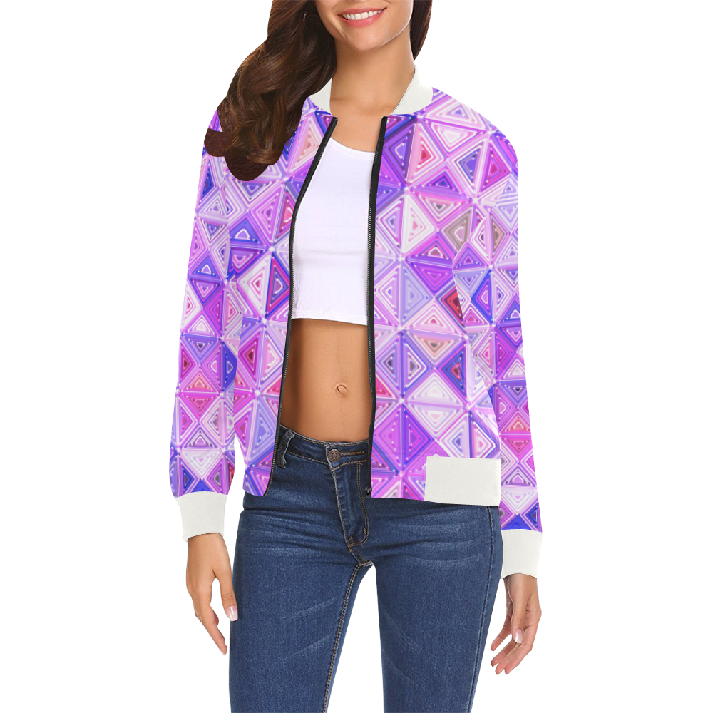 Colorful Geometric Pattern All Over Print Bomber Jacket for Women (Model H19)