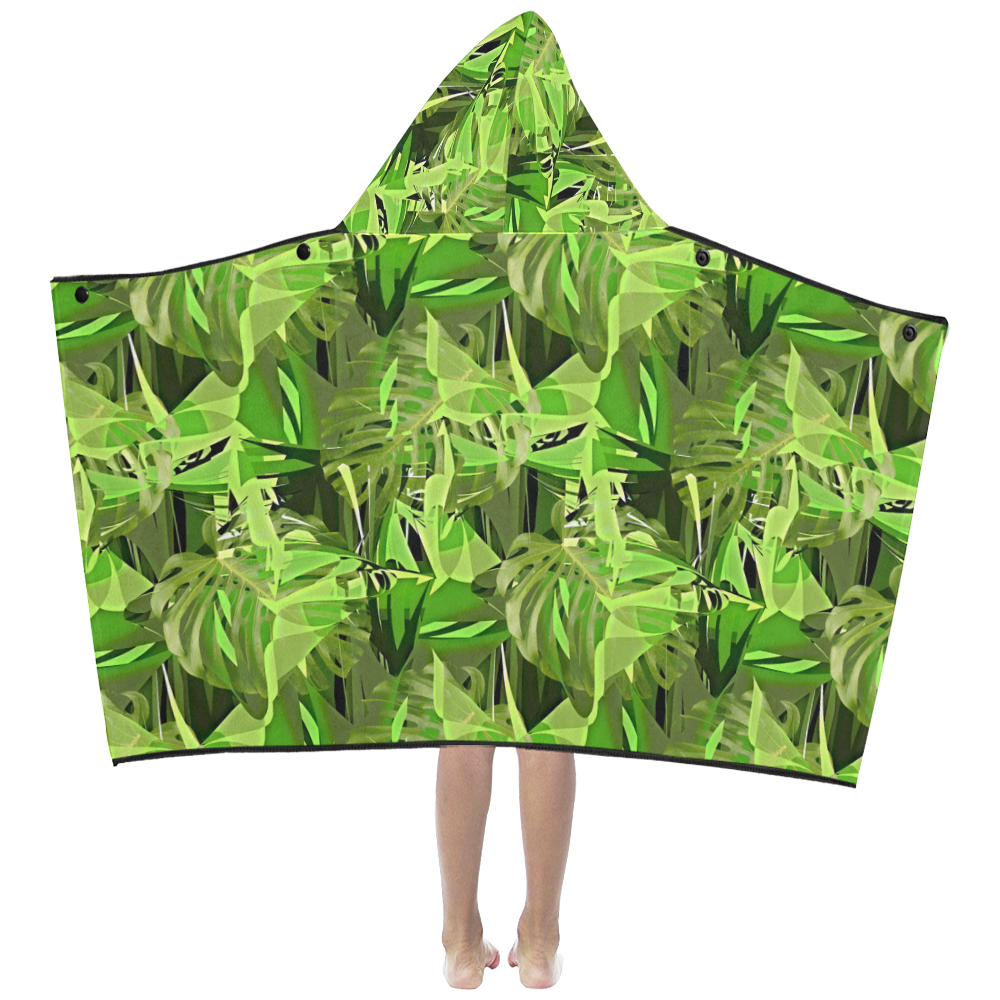 Tropical Jungle Leaves Camouflage Kids' Hooded Bath Towels