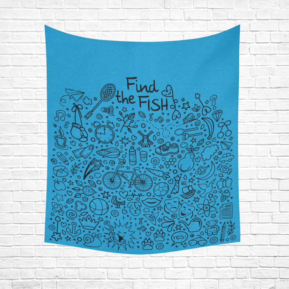 Picture Search Riddle - Find The Fish 1 Cotton Linen Wall Tapestry 51"x 60"