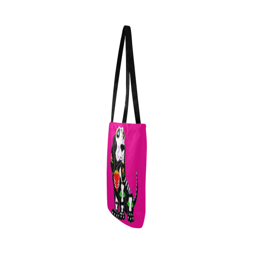 Basset Hound Sugar Skull Pink Reusable Shopping Bag Model 1660 (Two sides)