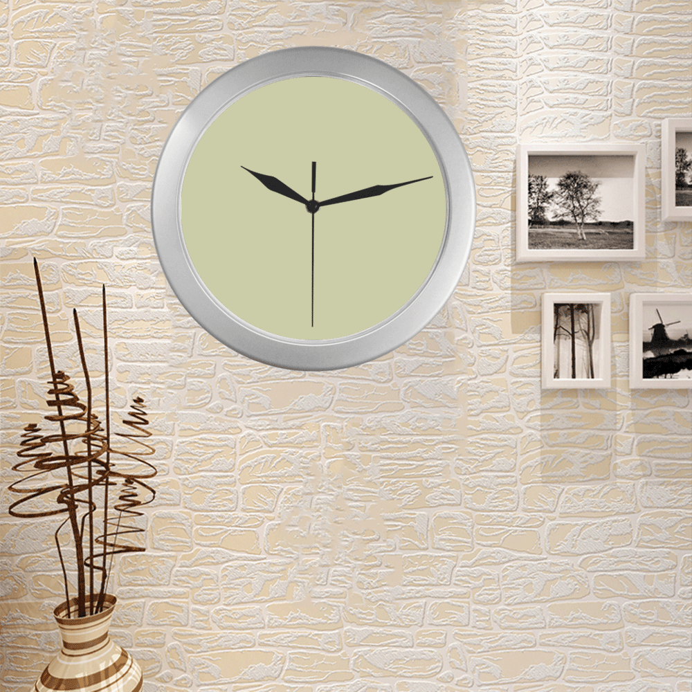 pastelyellow Silver Color Wall Clock