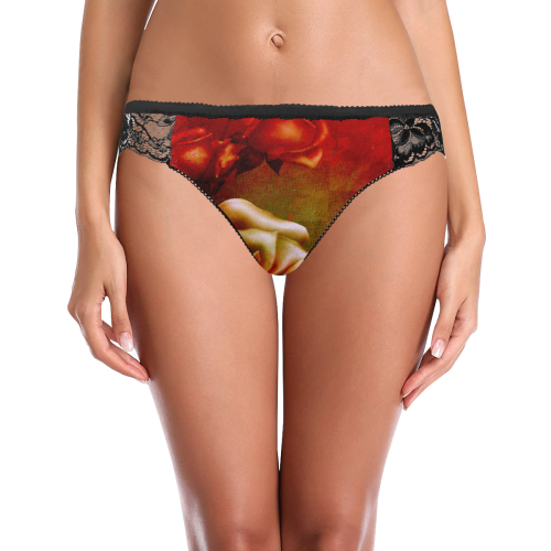 Wonderful red roses Women's Lace Panty (Model L41)