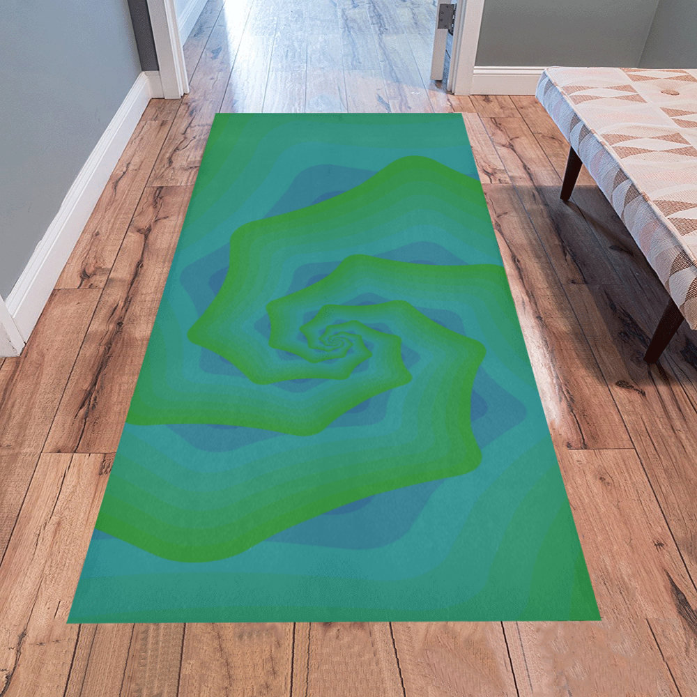 Green blue wave Area Rug 7'x3'3''