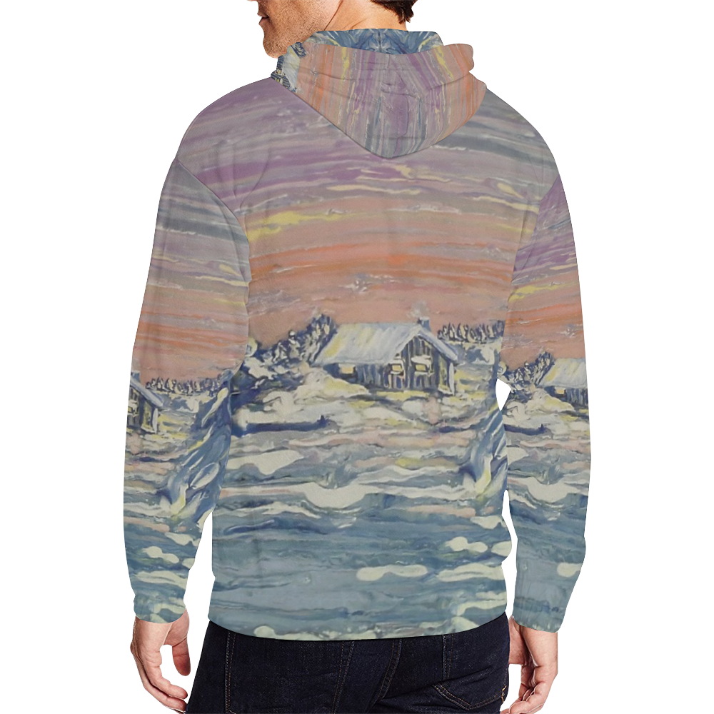 Winter Cabin - All Over Print Full Zip Hoodie for Men/Large Size (Model H14)