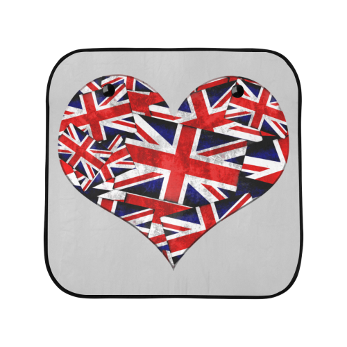 Union Jack British UK Flag Heart Silver Car Sun Shade 28"x28"x2pcs