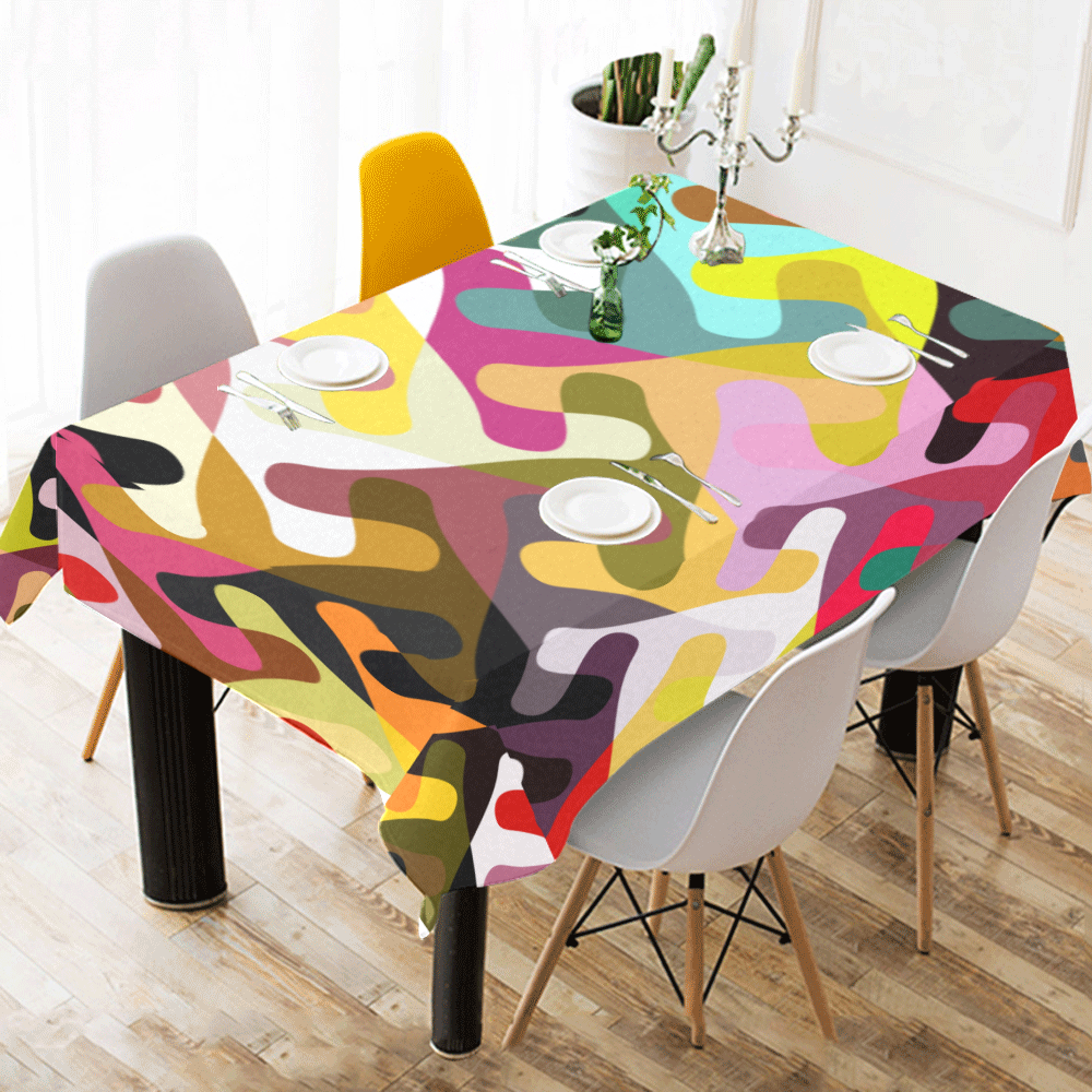Colorful shapes Cotton Linen Tablecloth 52"x 70"