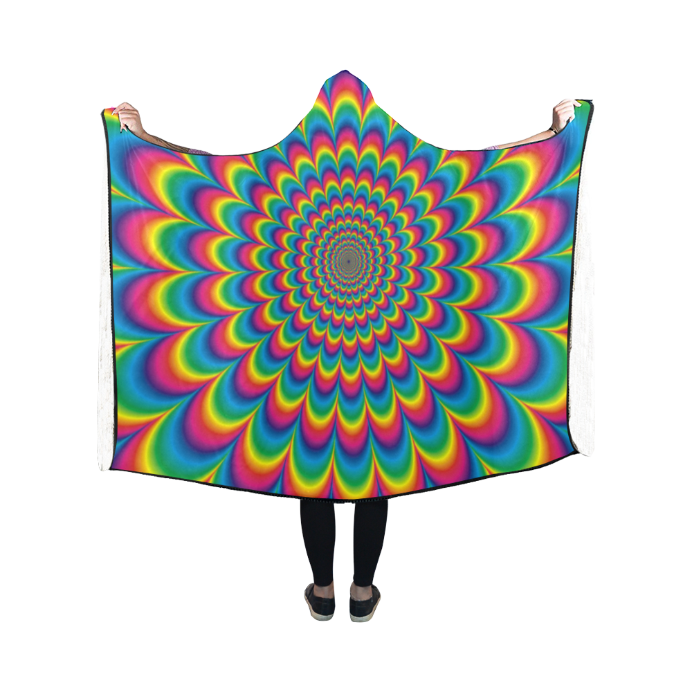 Crazy Psychedelic Flower Power Hippie Mandala Hooded Blanket 50''x40''