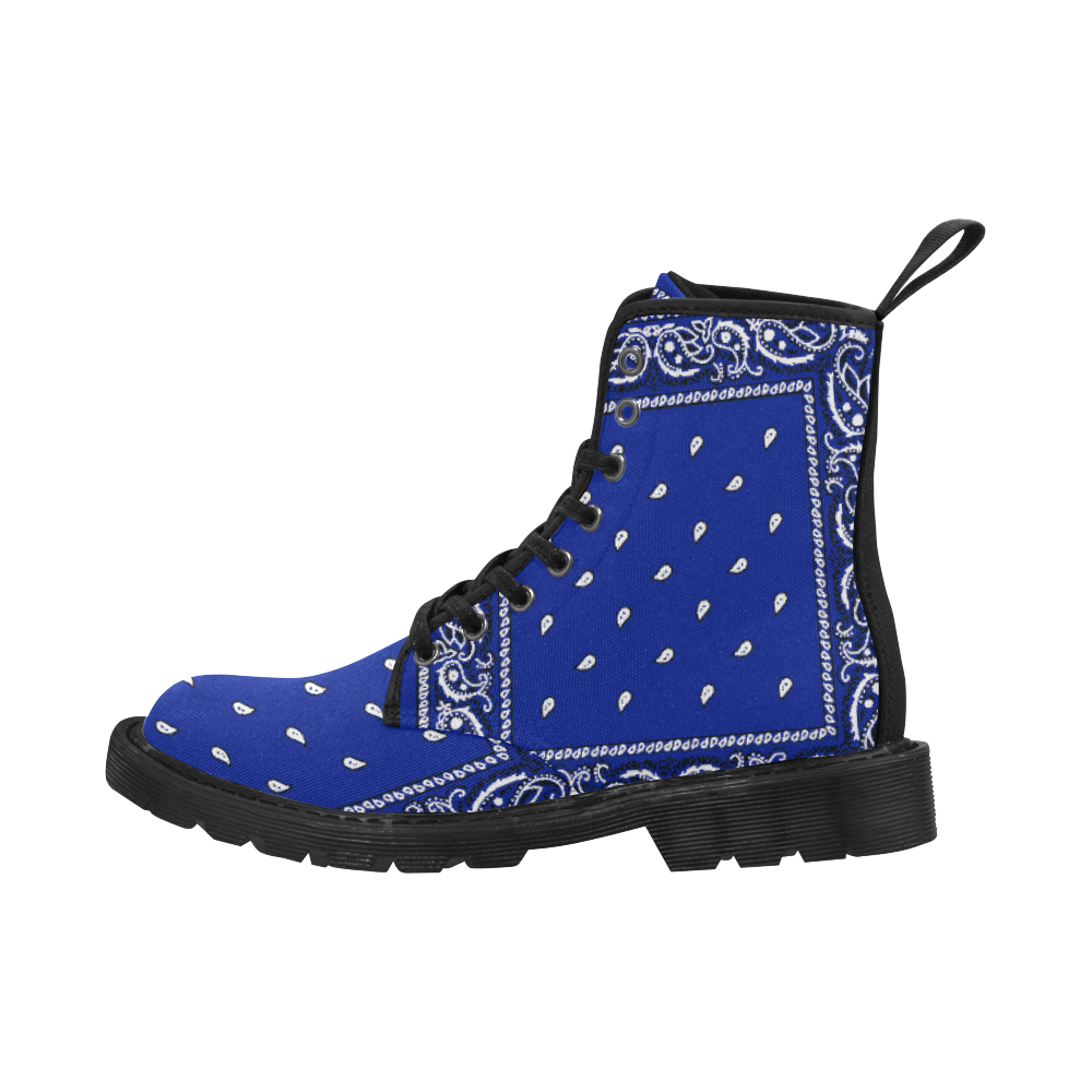 KERCHIEF PATTERN BLUE Martin Boots for Women (Black) (Model 1203H)