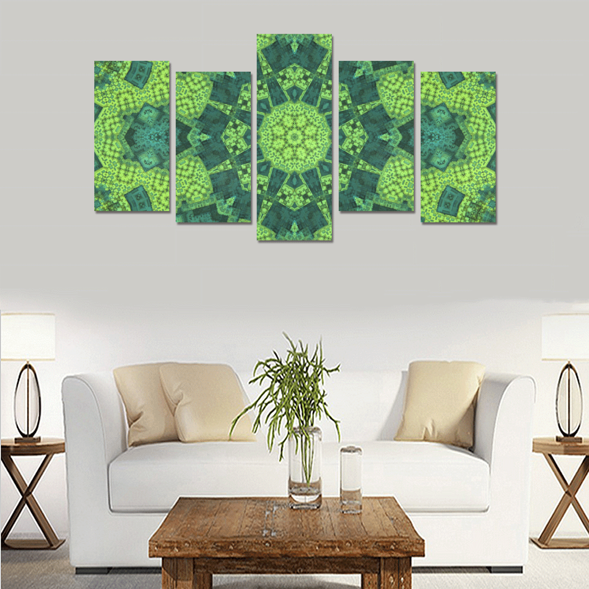Green Theme Mandala Canvas Print Sets E (No Frame)