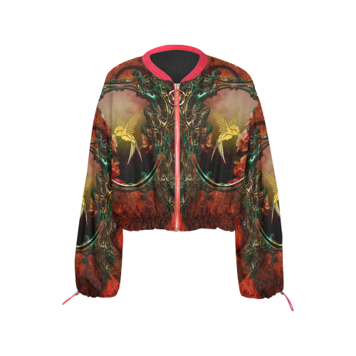 Golden bird Cropped Chiffon Jacket for Women (Model H30)