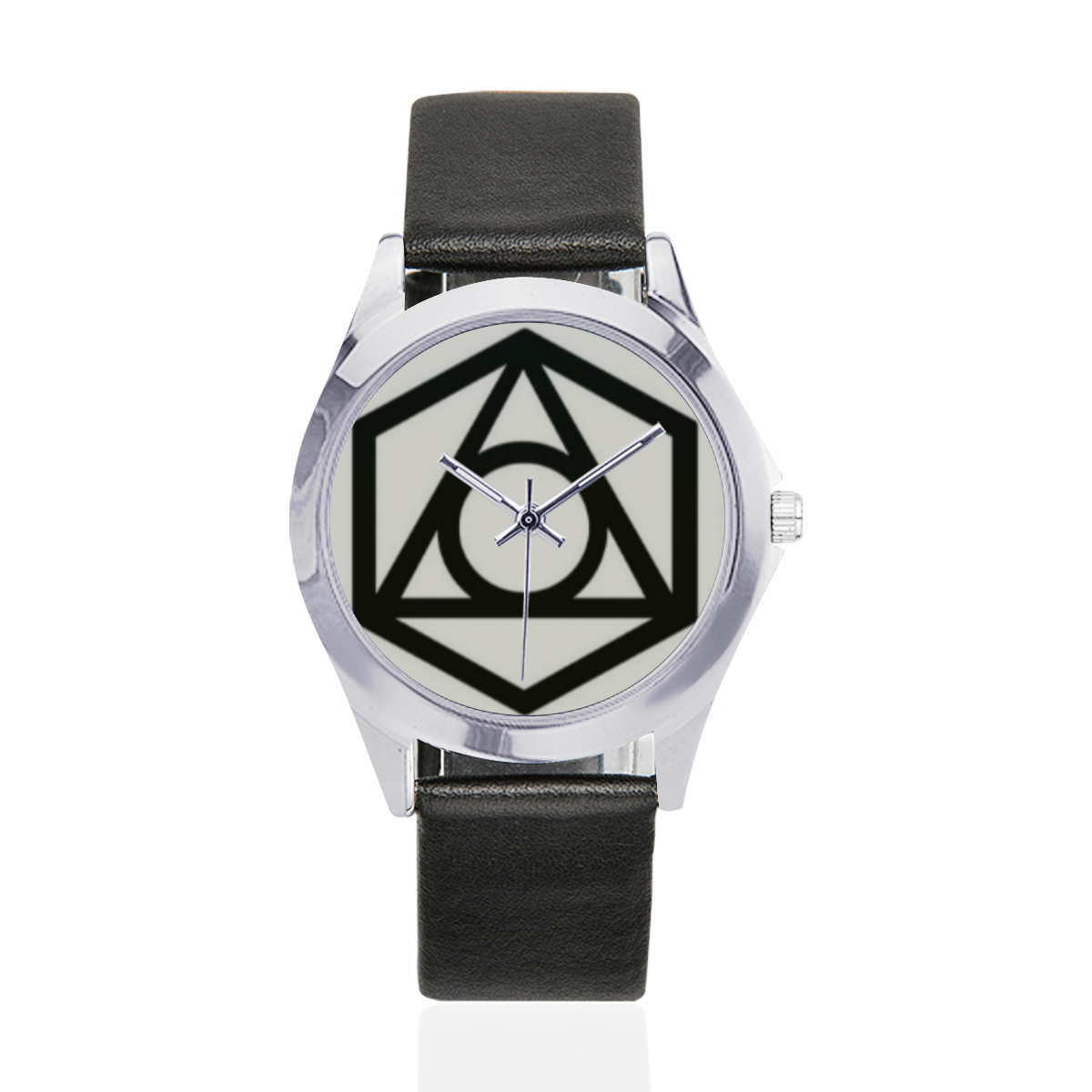 symbol watch Unisex Silver-Tone Round Leather Watch (Model 216)