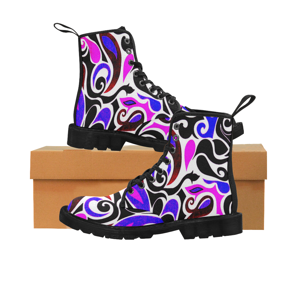 retro swirl abstract doodle Martin Boots for Men (Black) (Model 1203H)