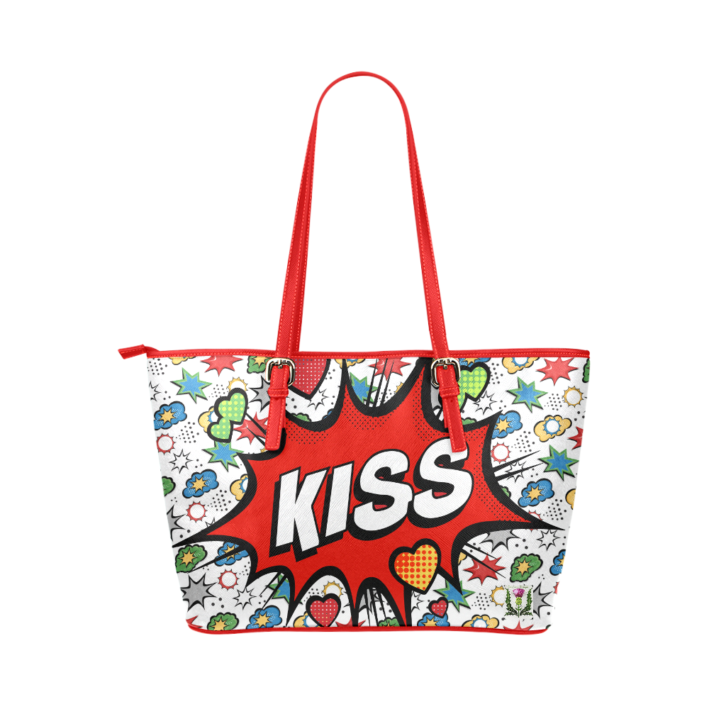 Fairlings Delight's Pop Art Collection- Comic Bubbles 53086 Kiss Red Leather Tote Bag Small Leather Tote Bag/Small (Model 1651)