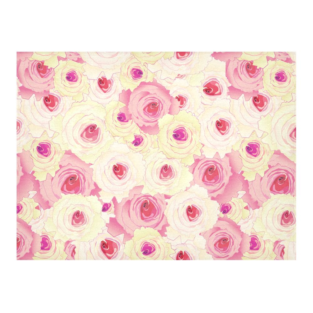 Pink and Yellow Yea Roses Cotton Linen Tablecloth 52"x 70"