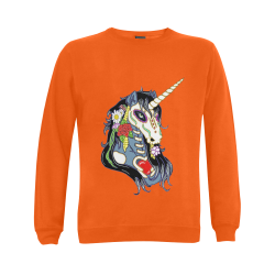 Spring Flower Unicorn Skull Orange Gildan Crewneck Sweatshirt(NEW) (Model H01)