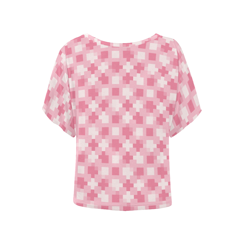 pink pattern Women's Batwing-Sleeved Blouse T shirt (Model T44)