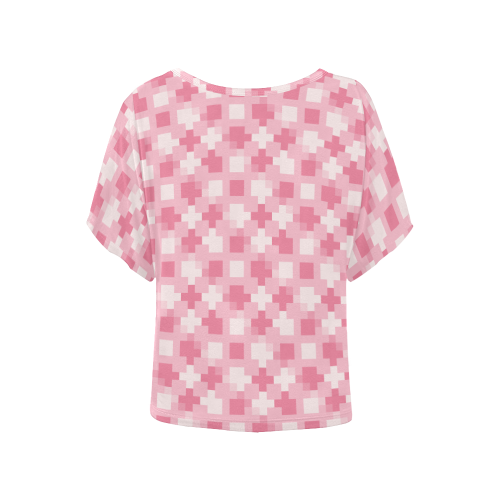 pink pattern Women's Batwing-Sleeved Blouse T shirt (Model T44)