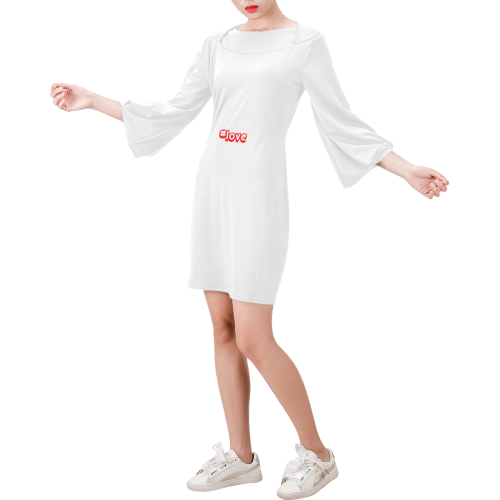 #love Hashtag LOVE minimalist typography Bell Sleeve Dress (Model D52)