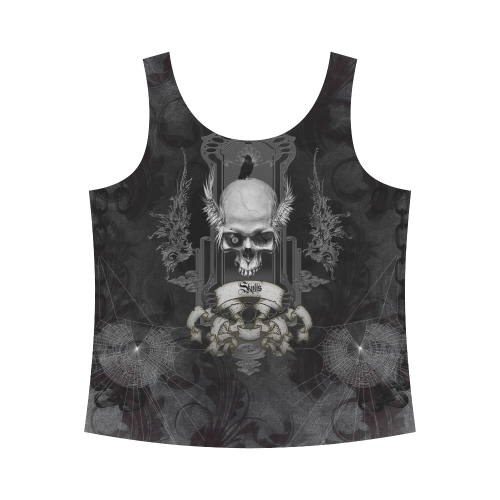 Skull with crow in black and white All Over Print Tank Top for Women (Model T43)