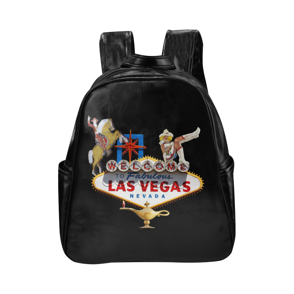 Las Vegas Welcome Sign on Black Multi-Pockets Backpack (Model 1636)