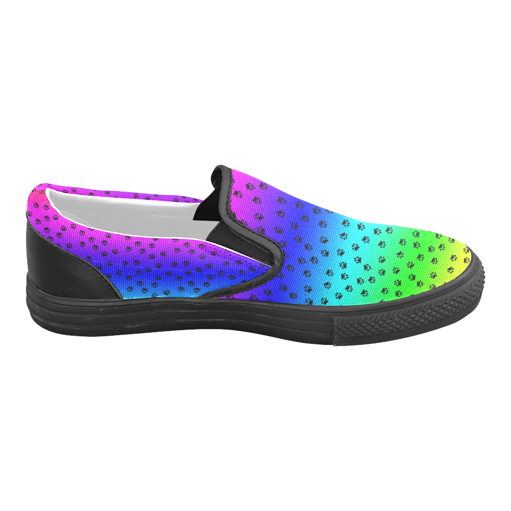 rainbow with black paws Slip-on Canvas Shoes for Kid (Model 019)