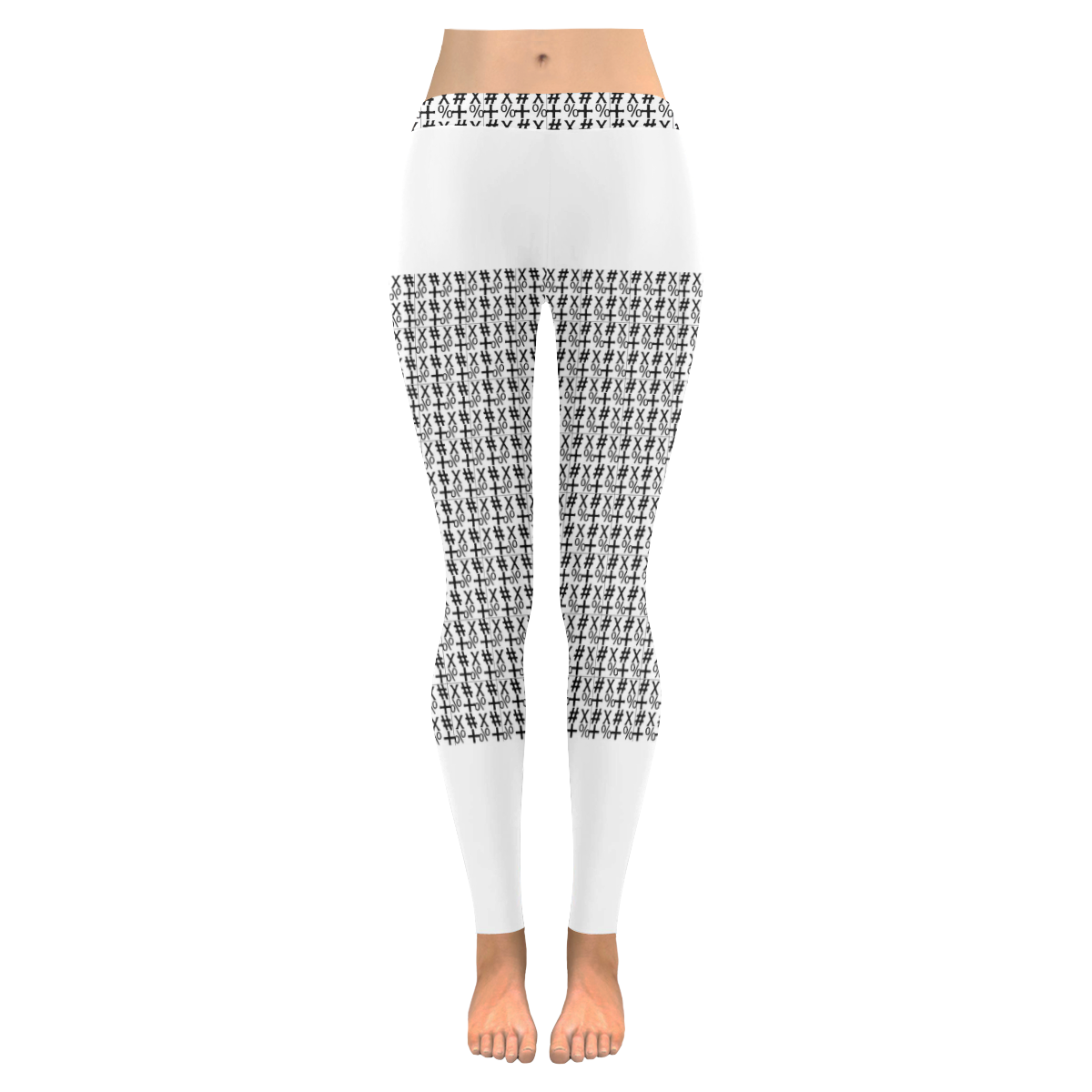 NUMBERS Collection Symbols White/Black Women's Low Rise Leggings (Invisible Stitch) (Model L05)