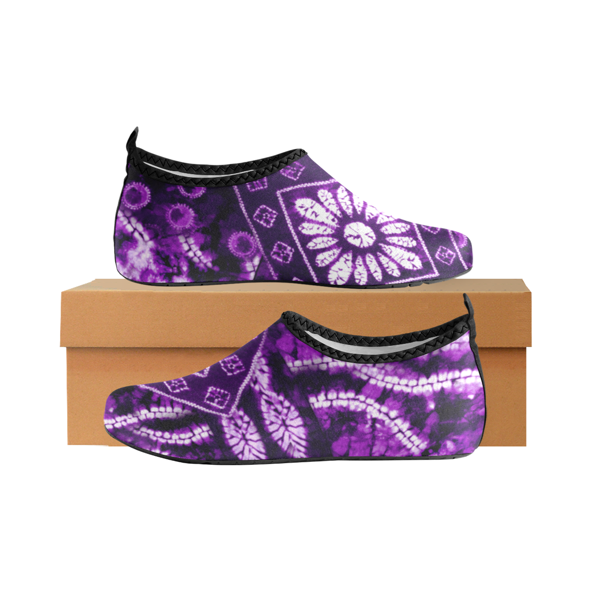 Purple Shibori Collage Women's Slip-On Water Shoes (Model 056)