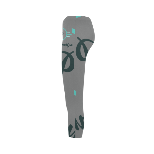 Grey Black & Aqua Print Leggings Capri Legging (Model L02)