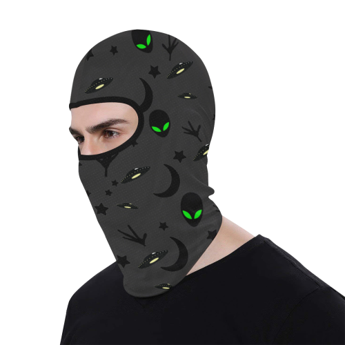 Alien Flying Saucers Stars Pattern on Charcoal All Over Print Balaclava