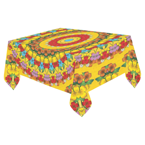 Blooming mandala Cotton Linen Tablecloth 52"x 70"