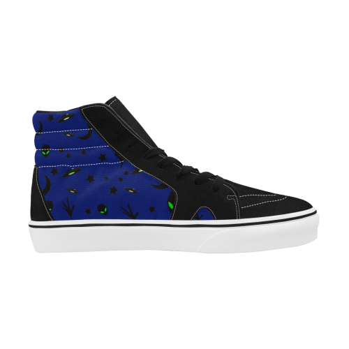 Alien Flying Saucers Stars Pattern on Blue Men's High Top Skateboarding Shoes (Model E001-1)