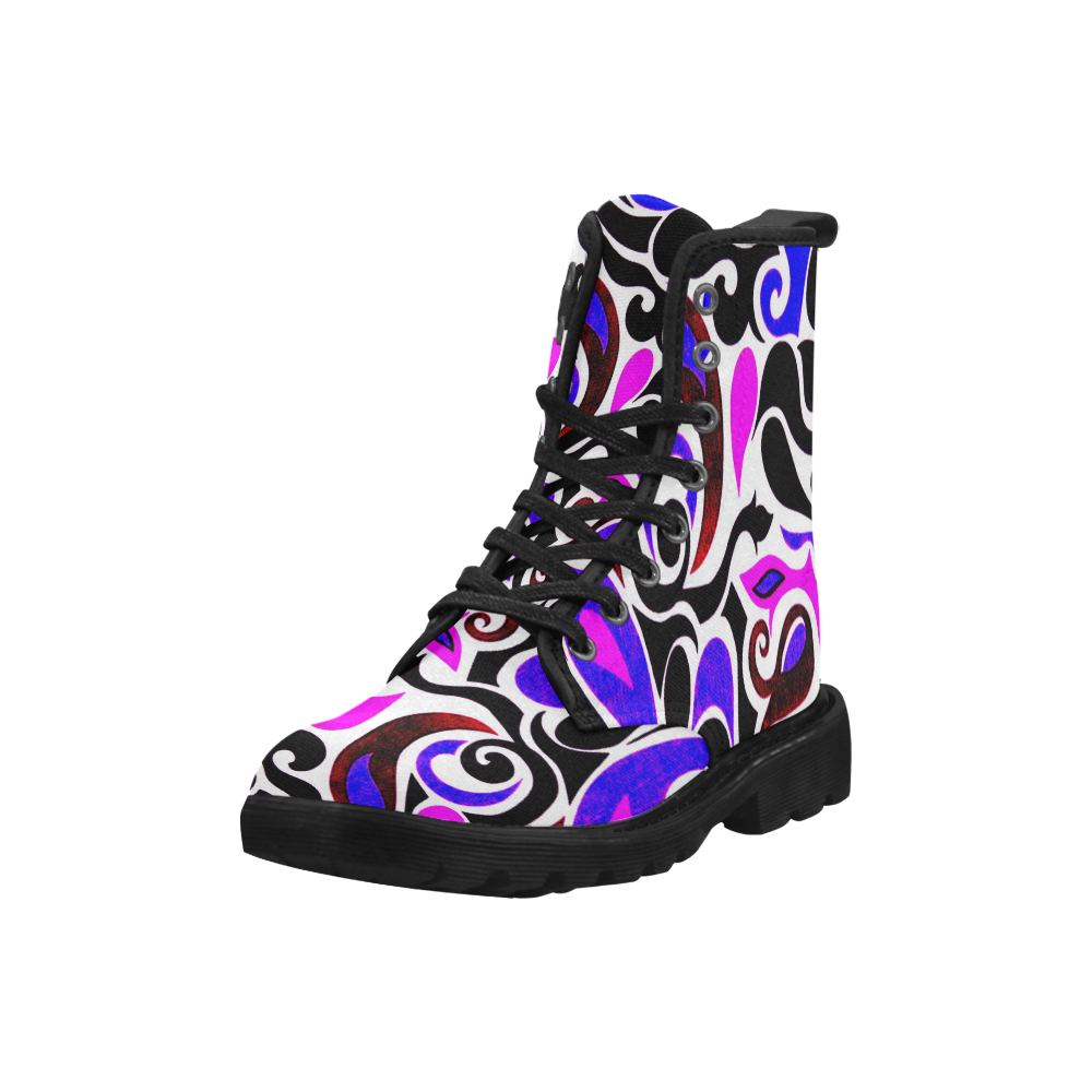 retro swirl abstract doodle Martin Boots for Men (Black) (Model 1203H)