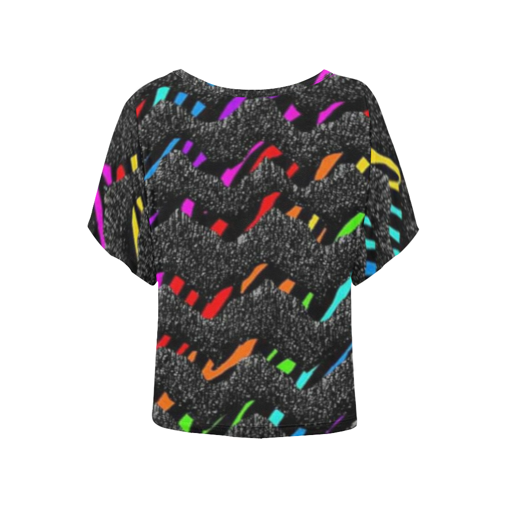 Rainbow waves Women's Batwing-Sleeved Blouse T shirt (Model T44)