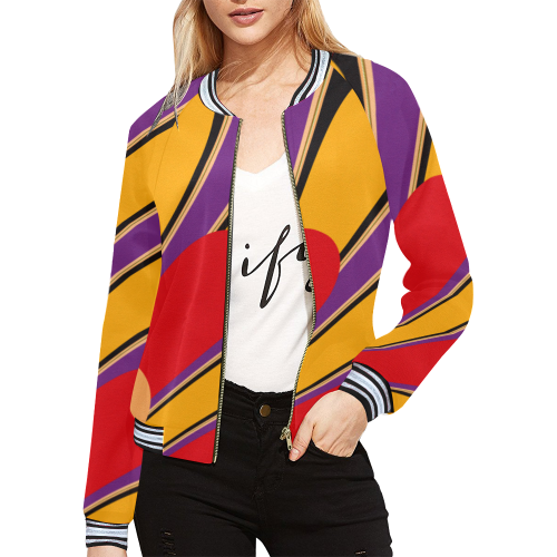 Feather All Over Print Bomber Jacket for Women (Model H21)