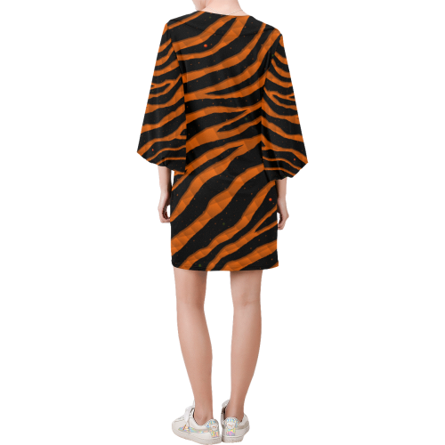 Ripped SpaceTime Stripes - Orange Bell Sleeve Dress (Model D52)