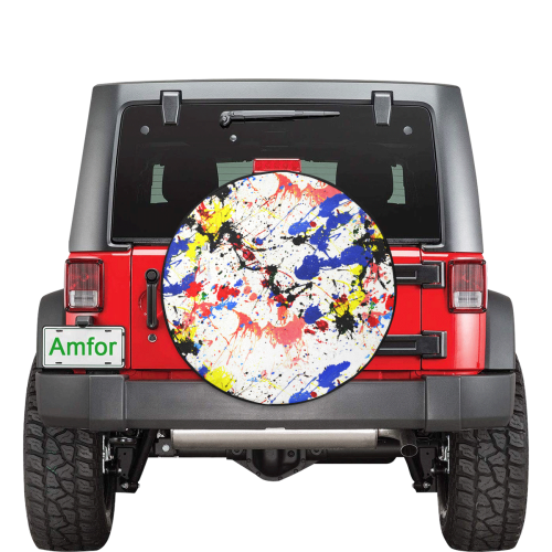 Blue and Red Paint Splatter 32 Inch Spare Tire Cover