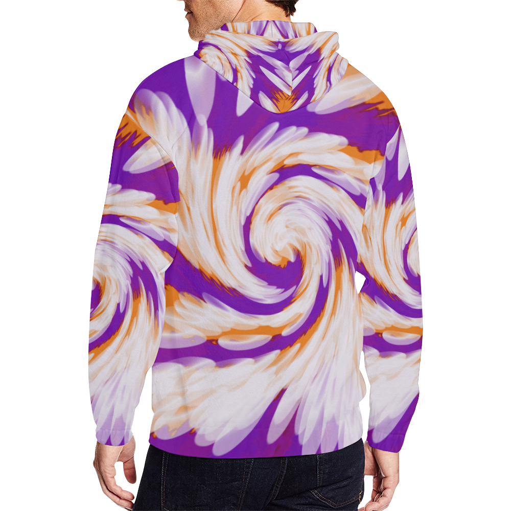 Purple Orange Tie Dye Swirl Abstract All Over Print Full Zip Hoodie for Men (Model H14)