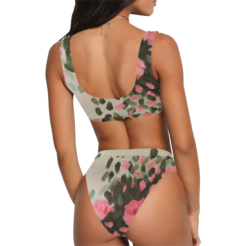 Roses & Bushes - Sport Top & High-Waisted Bikini Swimsuit (Model S07)