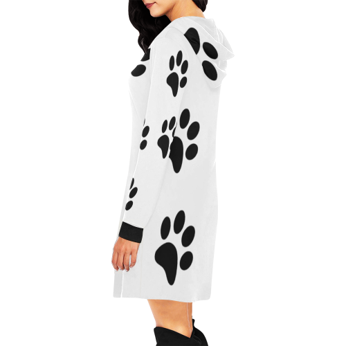 Cat Paw All Over Print Hoodie Mini Dress (Model H27)