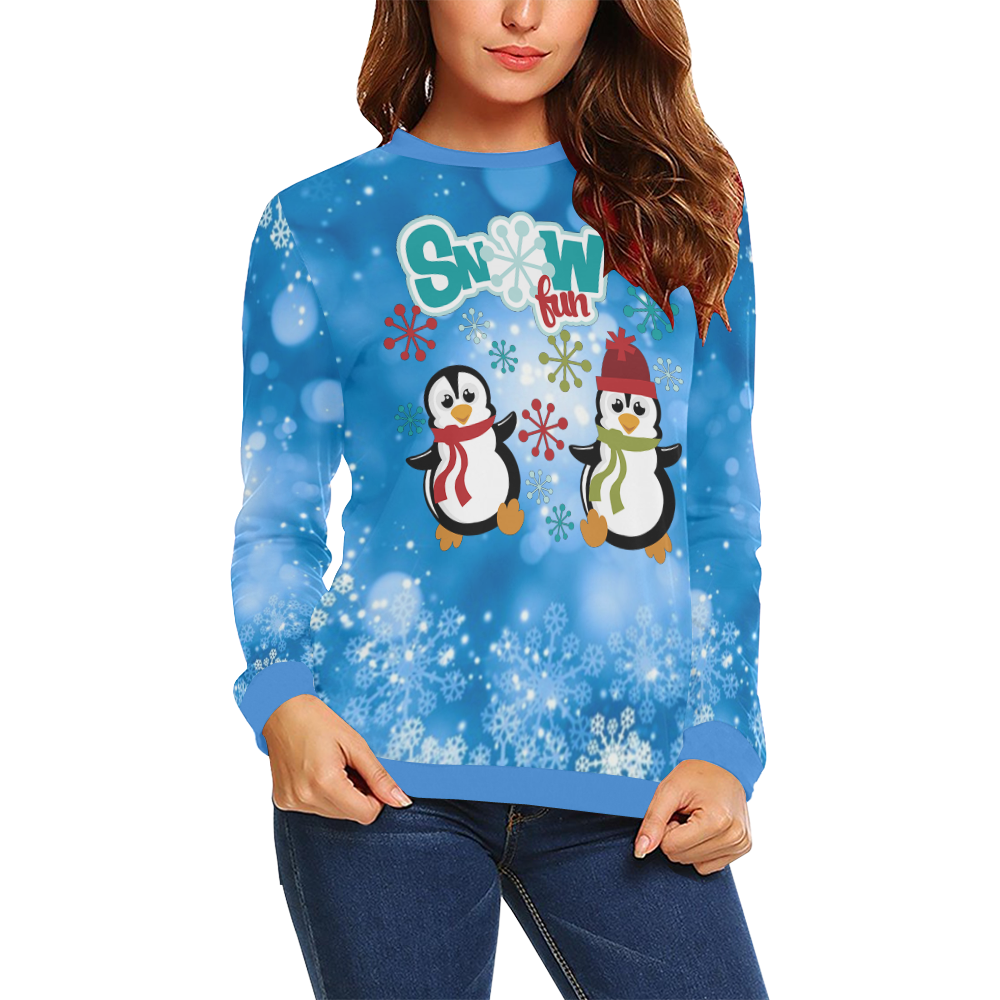Snow Fun Penguins All Over Print Crewneck Sweatshirt for Women (Model H18)