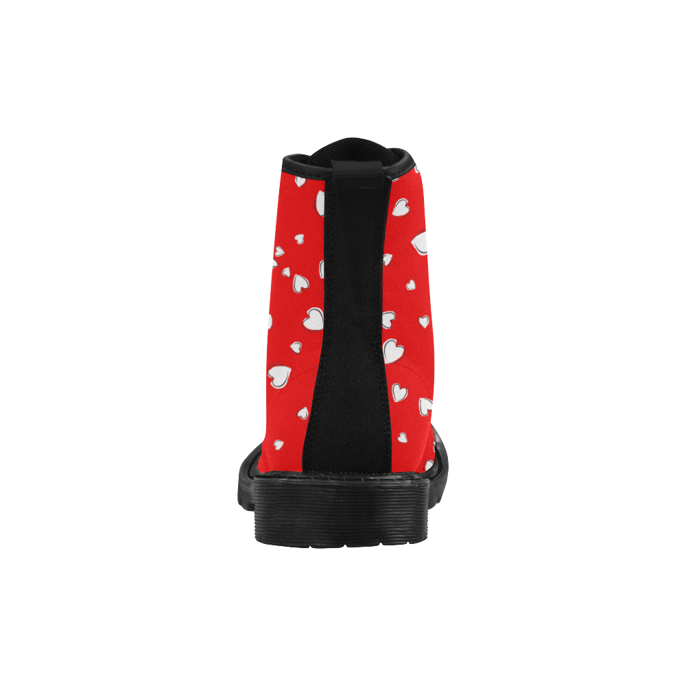 White Hearts Floating on Red and Black Martin Boots for Women (Black) (Model 1203H)