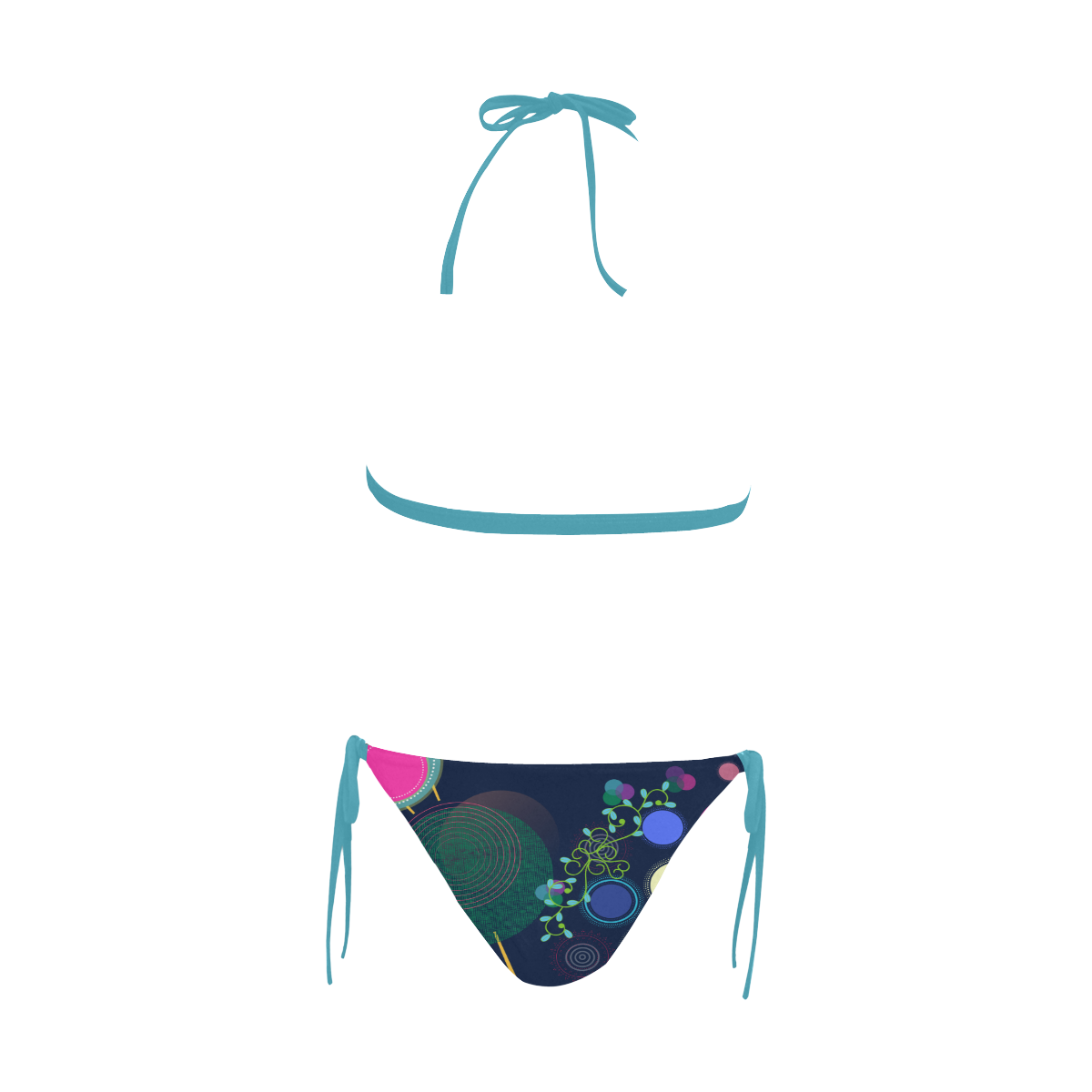 Original Picco Boho circles - navy Buckle Front Halter Bikini Swimsuit (Model S08)