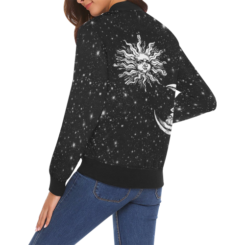 Mystic  Moon and Sun All Over Print Bomber Jacket for Women (Model H19)