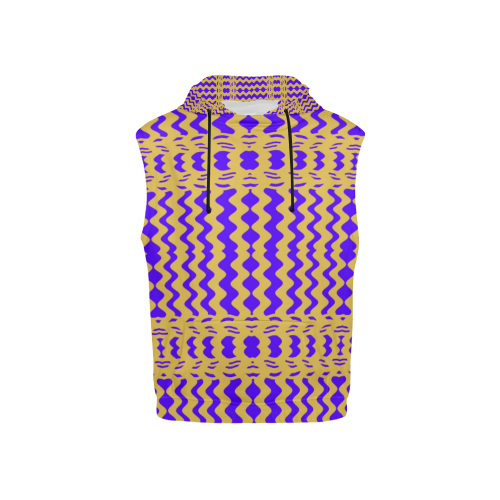 Purple Yellow Modern  Waves Lines All Over Print Sleeveless Hoodie for Kid (Model H15)