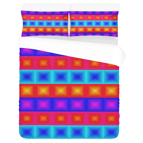Red yellow blue orange multicolored multiple squares 3-Piece Bedding Set