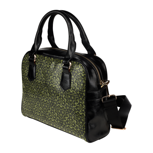 Green vintage pattern on a black background Shoulder Handbag (Model 1634)