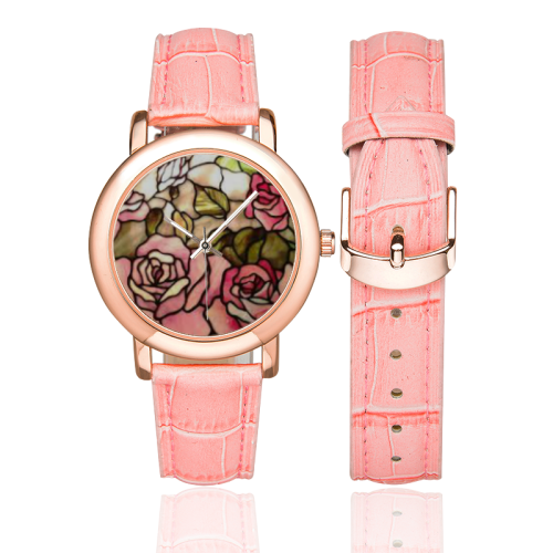 ROSES Women's Rose Gold Leather Strap Watch(Model 201)