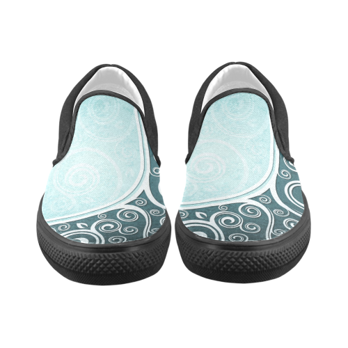 Abstract-Vintage-Floral-Blue Women's Unusual Slip-on Canvas Shoes (Model 019)