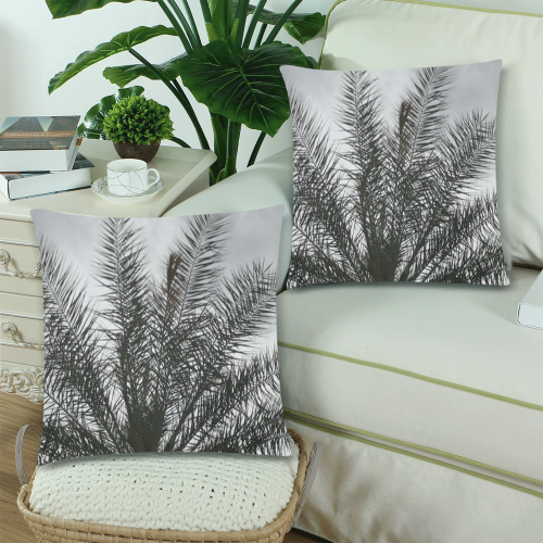 B&W Palm Custom Zippered Pillow Cases 18"x 18" (Twin Sides) (Set of 2)